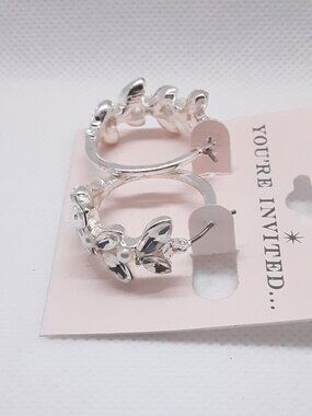 NEW Fancy Faux pearl and CZ hoop earrings